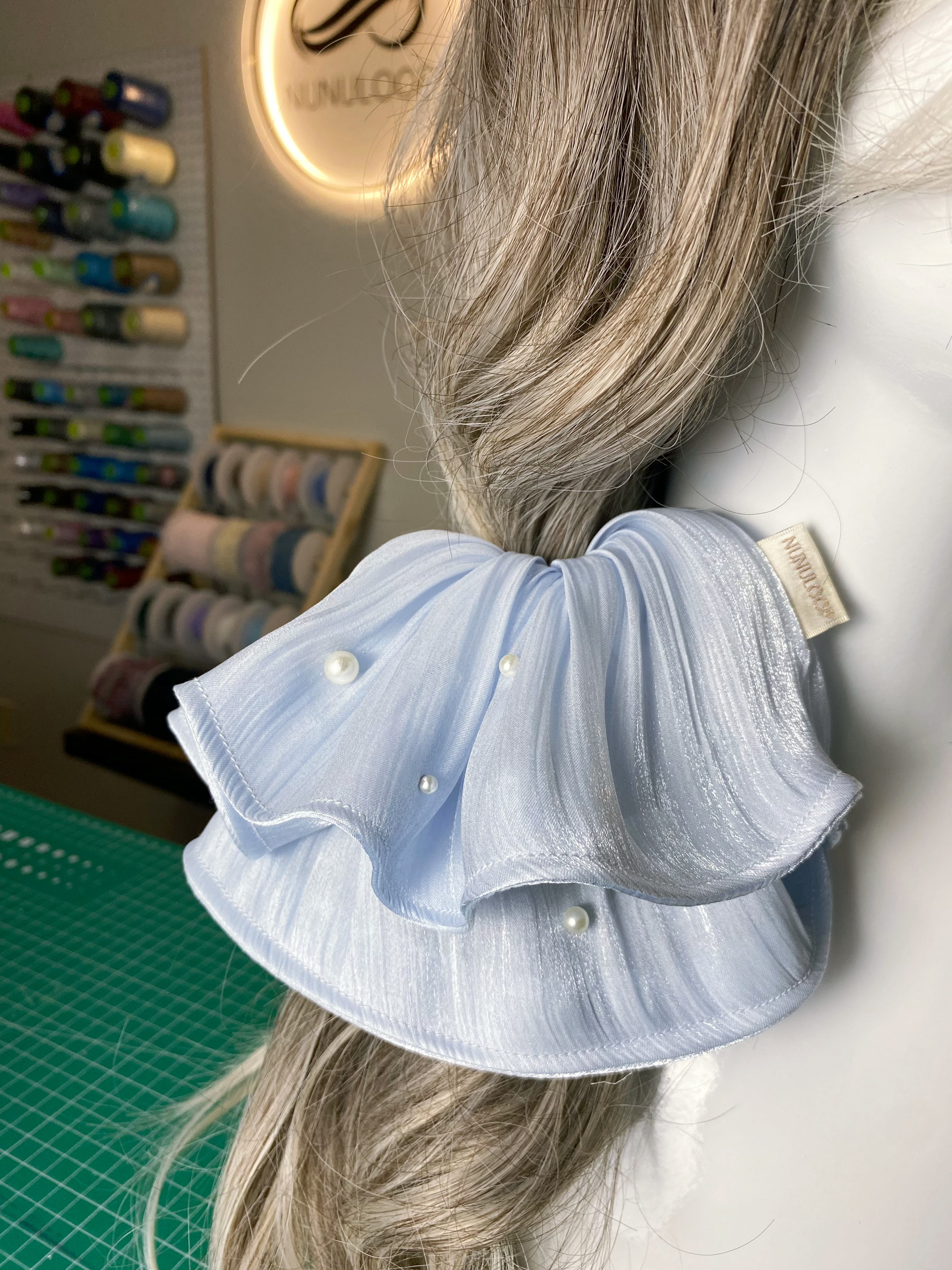 Light Blue Ruffled Scrunchie